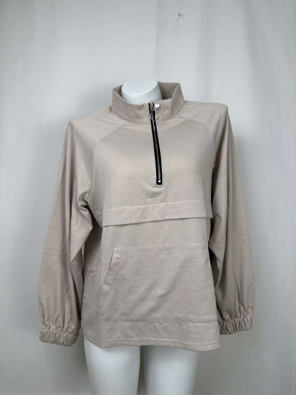 Bellezza Republic Womens Medium Beige Half Zip Pullover Sweatshirt Pocket